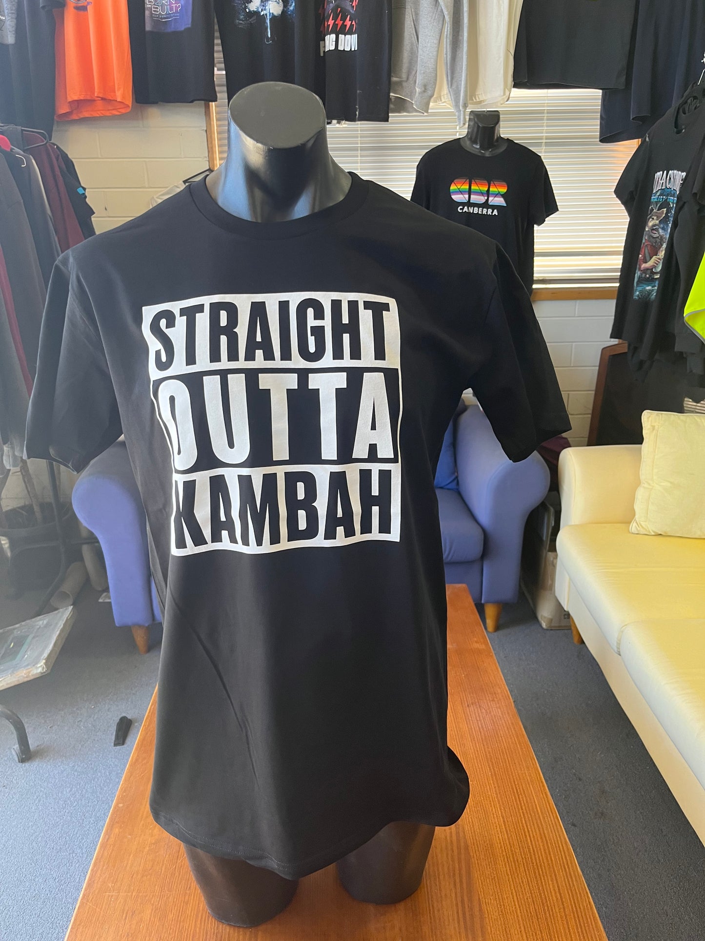 !! StraightOuttaKambah Black T-Shirt FRONT PRINT