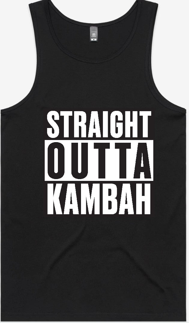 !            Straight Outta Kambah Singlet - Black Front Print - PREORDER for delivery 6 November