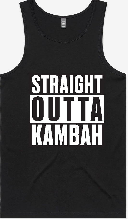 !            Straight Outta Kambah Singlet - Black Front Print - PREORDER for delivery 6 November